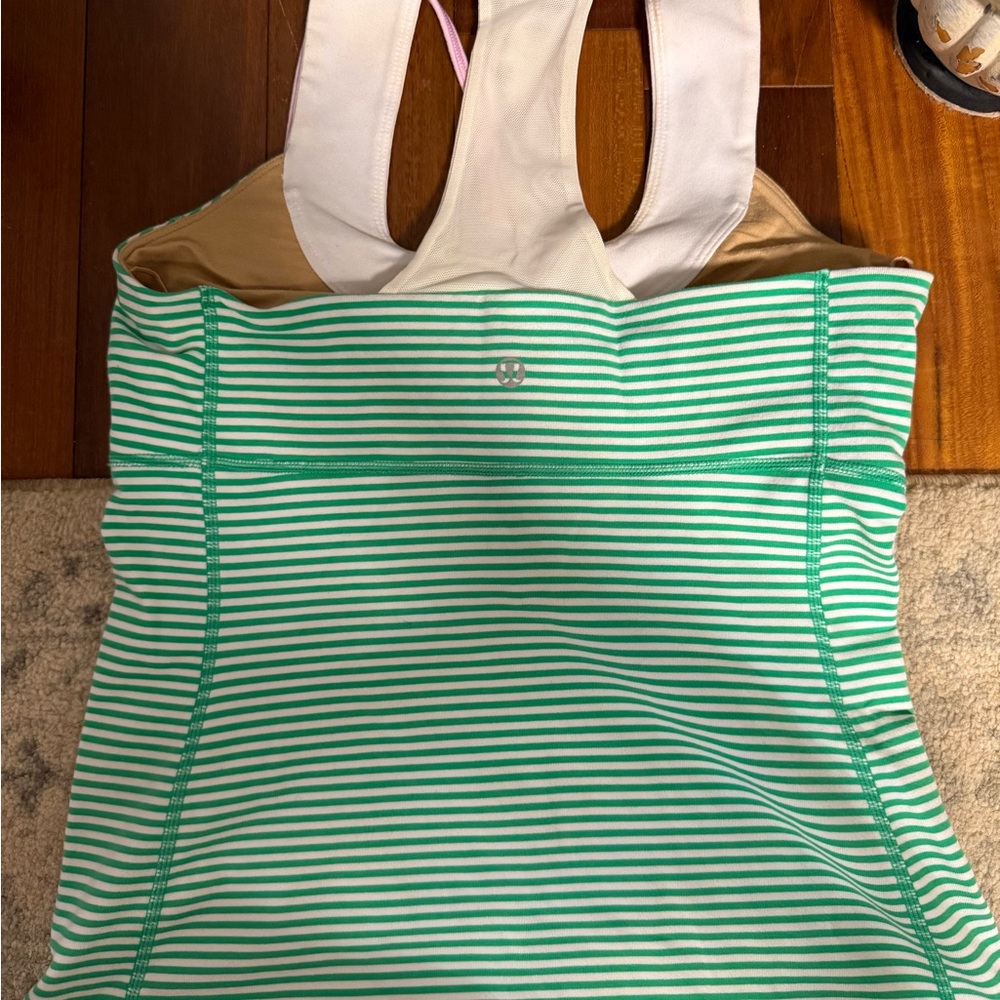 Lululemon Athletica Green Striped Tank Top